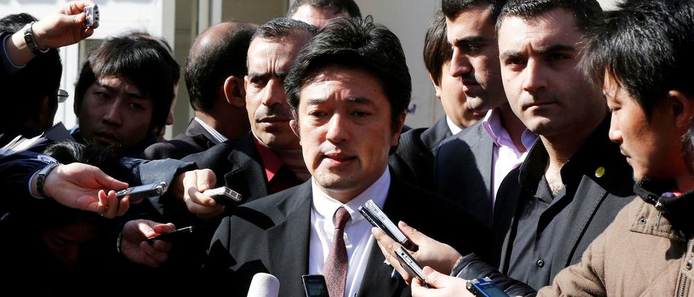 Der japanische Außenminister Yasuhide Nakayama nach einer Krisensitzung in Amman. 