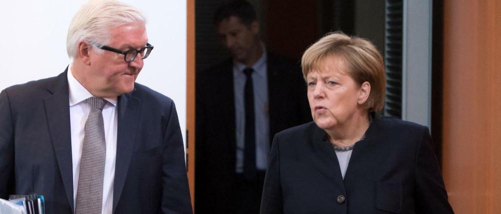 Bundesaußenminister Frank-Walter Steinmeier (SPD) und Bundeskanzlerin Angela Merkel (CDU).