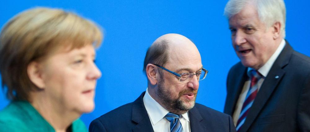 Es war mal eine Troika: Angela Merkel, Martin Schulz und Horst Seehofer (rechts).
