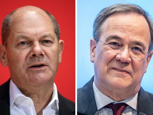 Die Spitzenkandidaten für die kommende Bundestagswahl von CDU/CSU, Armin Laschet (r), Bündnis 90/Die Grünen, Annalena Baerbock (l), und der SPD, Olaf Scholz.