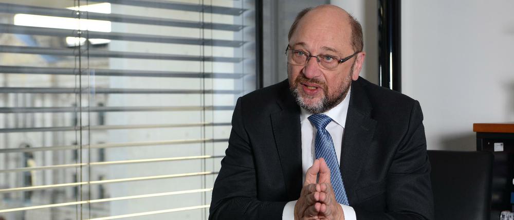 Martin Schulz, MdB (SPD). Fotografiert in seinem Bundestagsbüro in Paul-Löbe-Haus in Berlin beim Interview für den Tagesspiegel am Sonntag.