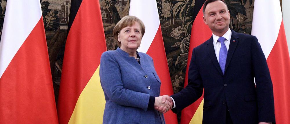 Gute Stimmung machen, ohne sich in den Streitfragen zu bewegen: Polens Präsident Andrzej Duda und Bundeskanzlerin Angela Merkel.