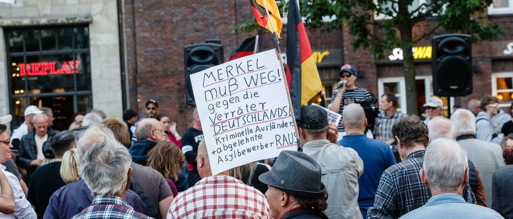 Zur "Merkel muss weg!" Kundgebung in Hamburg kamen 178 Menschen. 10.000 Gegendemonstranten nahmen hingegen an den Demos "Nazis und Rassisten entgegentreten!" und "Hamburger Stimmen gegen Rechts!" teil.