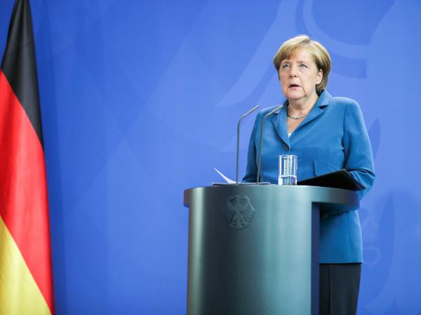Bundeskanzlerin Angela Merkel im Bundeskanzleramt in Berlin bei einem Statement zu den Gewalttaten von München.