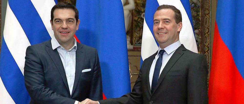 Der griechische Premier Alexis Tsipras (links) und der russische Regierungschef Dmitri Medwedew am Donnerstag in Moskau.