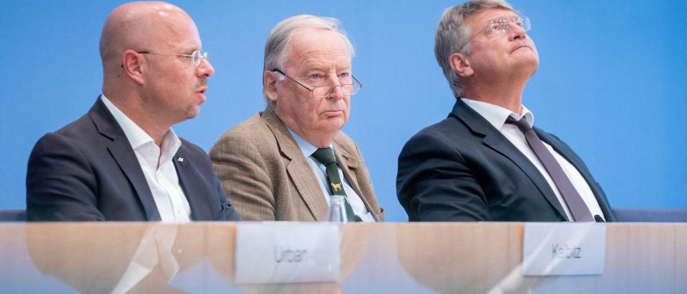 AfD-Politiker Andreas Kalbitz, Alexander Gauland und Jörg Meuthen.