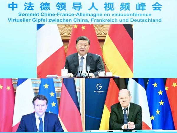 Vergeblich hofften Olaf Scholz und Emmanuel Macron, dass Xi Jinping (hier bei einer Videokonferenz) Russland zu einem Ende des Krieges drängen würde.