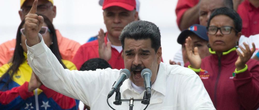 Nicolas Maduro, Präsident von Venezuela, spricht während einer Kundgebung zur Unterstützung der Regierung. 