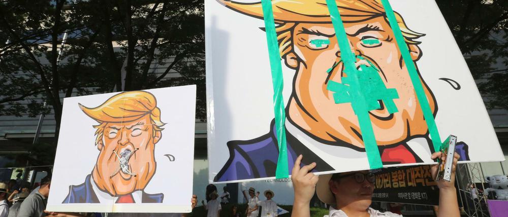 Proteste gegen die Nordkorea-Politik des US-Präsidenten Donald Trump in Südkorea. D