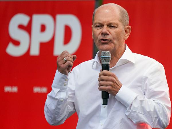 SPD-Kanzlerkandidat Olaf Scholz – hier beim Wahlkampf in Sachsen.