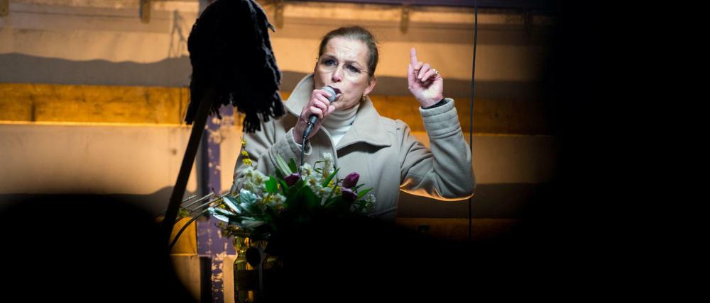 Pegida-Wortführerin Tatjana Festerling Mitte Februar bei einer Kundgebung in Dresden