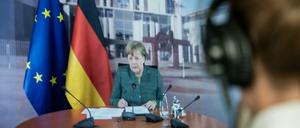 Wegen Corona als digitale Konferenz: Bundeskanzlerin Angela Merkel (CDU) bei ihrer Rede beim Petersberger Klimadialog.  