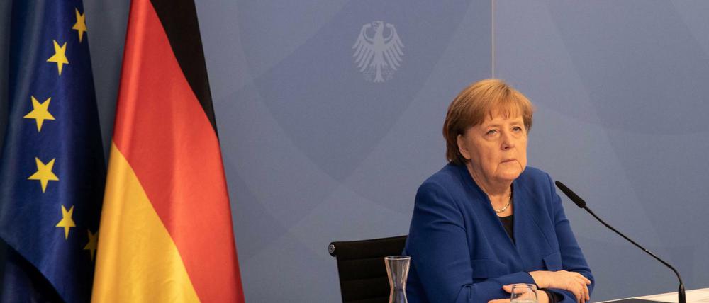 Bundeskanzlerin Angela Merkel (CDU) beim digitalen Petersberger Klimadialog.