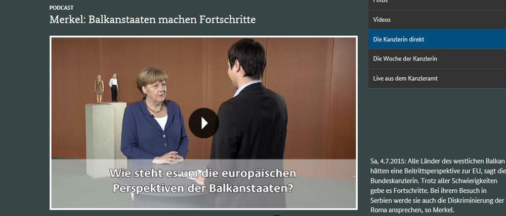 Ein Screenshot zeigt ein Bild des Videopodcasts von Bundeskanzlerin Angela Merkel (CDU). 