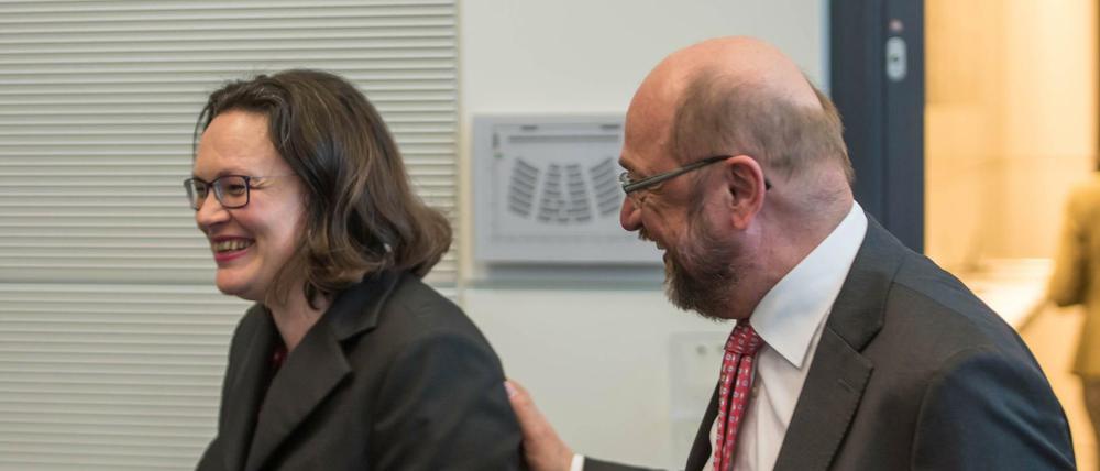 Der ehemalige SPD-Vorsitzende Martin Schulz und die aktuelle Parteichefin Andrea Nahles.