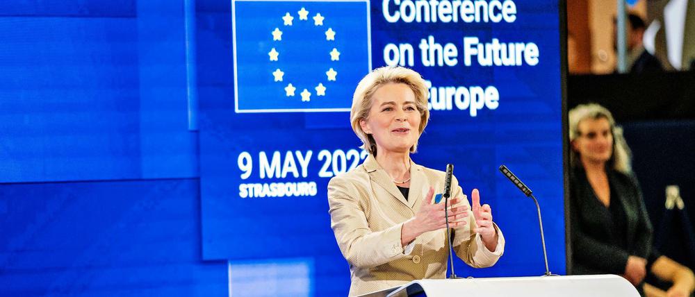 EU-Kommissionspräsidentin Ursula Von der Leyen während einer Rede in Straßburg.