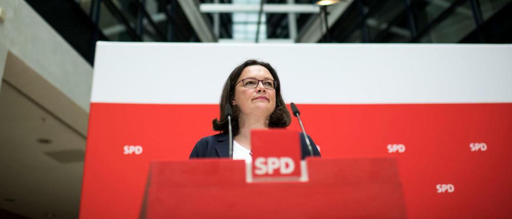 SPD-Chefin Andrea Nahles bei einer Pressekonferenz im Willy-Brandt-Haus-