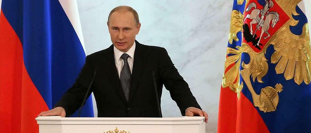 Russlands Präsident Wladimir Putin bei seiner Rede an die Nation am Donnerstag in Moskau.