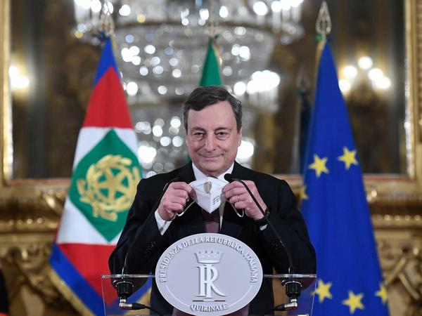 Italiens designierter Regierungschef Mario Draghi nach seinem Treffen mit Präsident Mattarella.