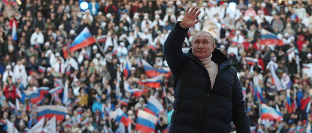 Russlands Präsident Wladimir Putin bei seinem Stadionauftritt in Moskau.