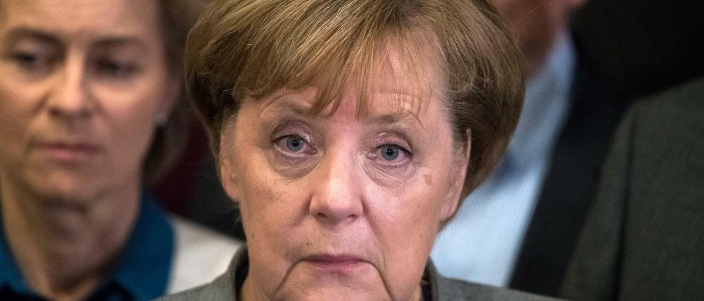 Die CDU-Vorsitzende und Bundeskanzlerin, Angela Merkel, äußert sich am 20.11.2017 zum Scheitern der Jamaika-Sondierungen.