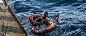 Rettung vor der maltesischen Küste. Ein Migrant im Januar 2019.