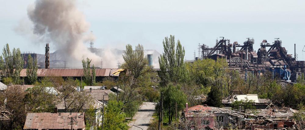 Blick auf das Stahlwerk in Mariupol (am 8. Mai 2022)
