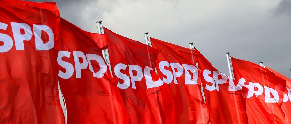 SPD-Fahnen flattern im Wind (Symbolbild).