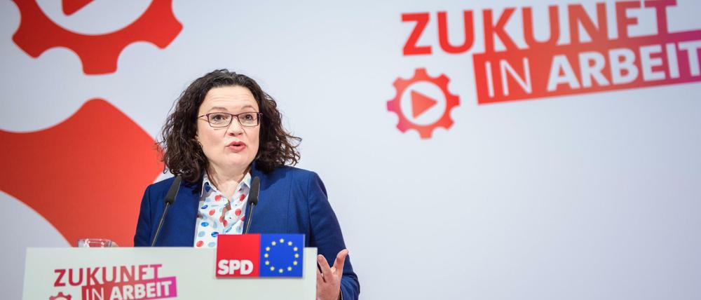 Andrea Nahles, Bundesvorsitzende der SPD, am Montag in Berlin.