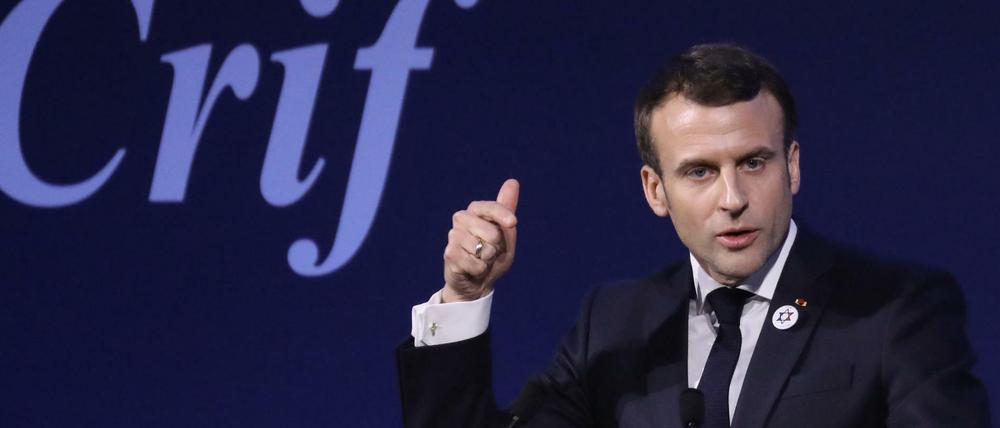 Frankreichs Präsident Emmanuel Macron bei seiner Rede beim Jahresempfang des jüdischen Dachverbands Crif.
