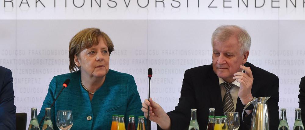 CSU-Chef Horst Seehofer und CDU-Chefin Angela Merkel beim Treffen der Fraktionschefs von Bund und Ländern beider Parteien am Montag in München. 