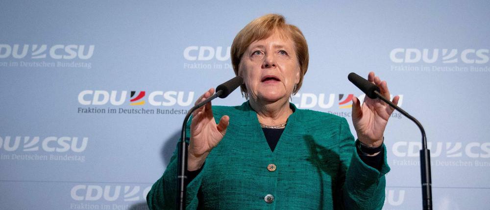 Angela Merkel bei ihrem knappen Statement am Dienstag zur Wahl von Ralph Brinkhaus.