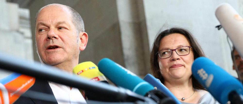 Im Taktieren erfolgreicher als im Kommunizieren: Vizekanzler Olaf Scholz und Parteichefin Andrea Nahles (beide SPD) nach der Einigung im Asylstreit.