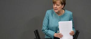 Bundeskanzlerin Angela Merkel (CDU) bei ihrer Regierungserklärung am Donnerstag im Bundestag.