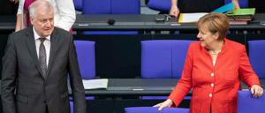 Wieder vereint: Innenminister Horst Seehofer and Kanzlerin Angela Merkel bei der Generaldebatte im Bundestag.
