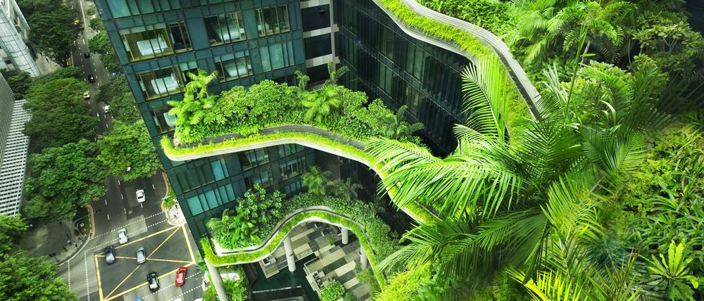 Gärten in luftiger Höhe. Das Parkroyal Hotel verbindet spektakuläre Architektur mit Nachhaltigkeit.