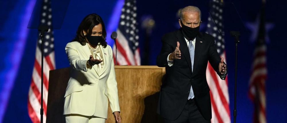 Der President-elect Joe Biden und seine Vize Kamala Harris bei ihrem Auftritt in Delaware. 
