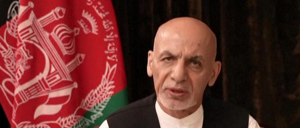 Der frühere afghanische Präsident Ashraf Ghani in einer Videobotschaft vom 18. August 2021