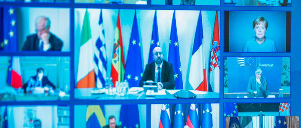 Video-Gipfel. Die Staats- und Regierungschefs der EU am Donnerstag.