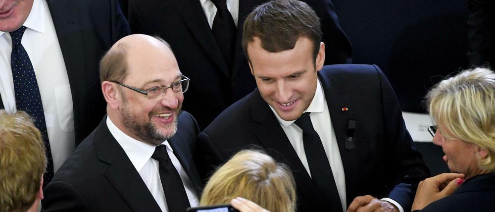 Wenn es um Europa geht, dann hat er was zu bieten: SPD-Politiker Martin Schulz mit Frankreichs Präsident Emmanuel Macron.