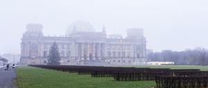 Der deutsche Bundestag in Berlin ist am Morgen des 27.11.2015 von Nebelschwaden umgeben. 