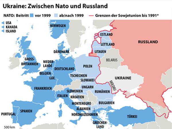 Nato-Mitglieder und Grenzen der Sowjetunion bis 1991 
