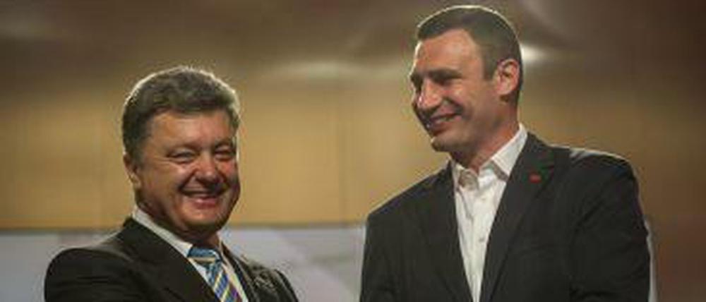 Der designierte ukrainische Präsident Petro Poroschenko und der künftige Bürgermeister von Kiew, Vitali Klitschko.