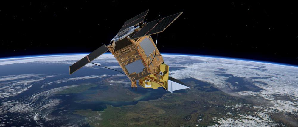 Diese Animation zeigt den Umweltsatelliten Sentinel-5P.