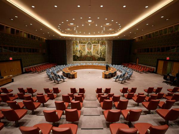 Wegen Corona bleibt der Sitzungssaal des UN-Sicherheitsrates derzeit leer.