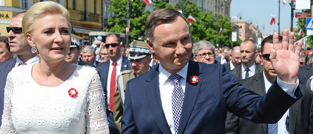 Andrzej Duda, Präsident von Polen, und seine Frau bei Feierlickeiten anlässlich des Jahrestags der Polnischen Verfassung von 1791.