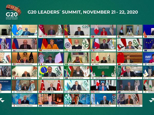 Zugeschaltet aus aller Welt: Die Teilnehmer des virtuellen G20-Gipfels 