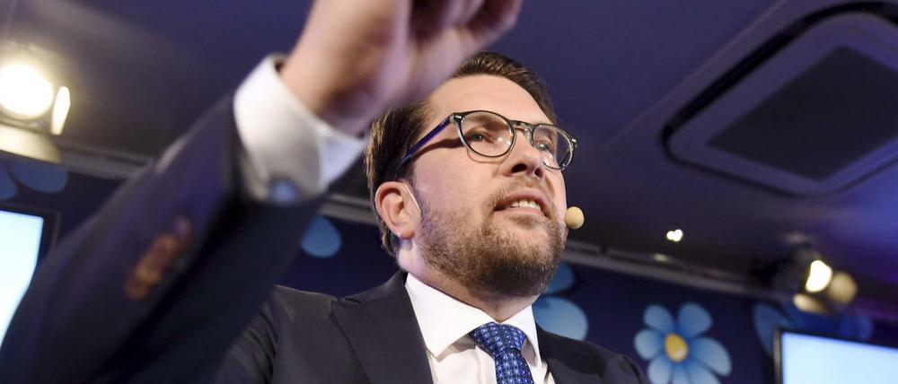Jimmie Akesson, Vorsitzender der rechtspopulistischen Schwedendemokraten, erzielt bei der Wahl ein starkes Ergebnis