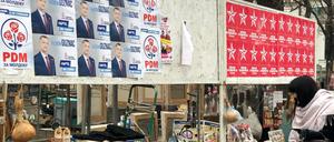 Wahlwerbung für die Demokratische Partei und die Sozialisten im Stadtzentrum von Chişinău.
