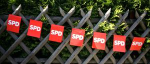 Volkspartei. Wahlwerbung der SPD in der Kleingartenanlage Kastanienhain in Unna.